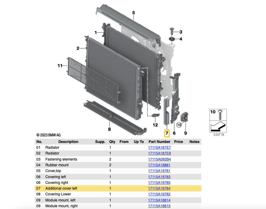 Държач на радиатора BMW G60/61/68/70
