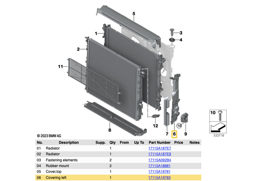 Държач за радиатора BMW G60/61/68/70